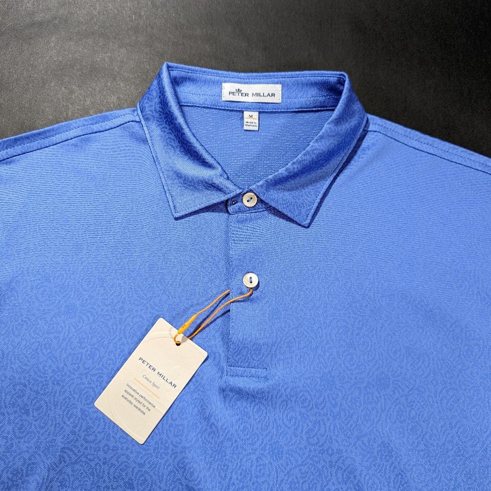 Peter Millar Calaveras Performance Jacquard Polo Size M Medium Blue Batik